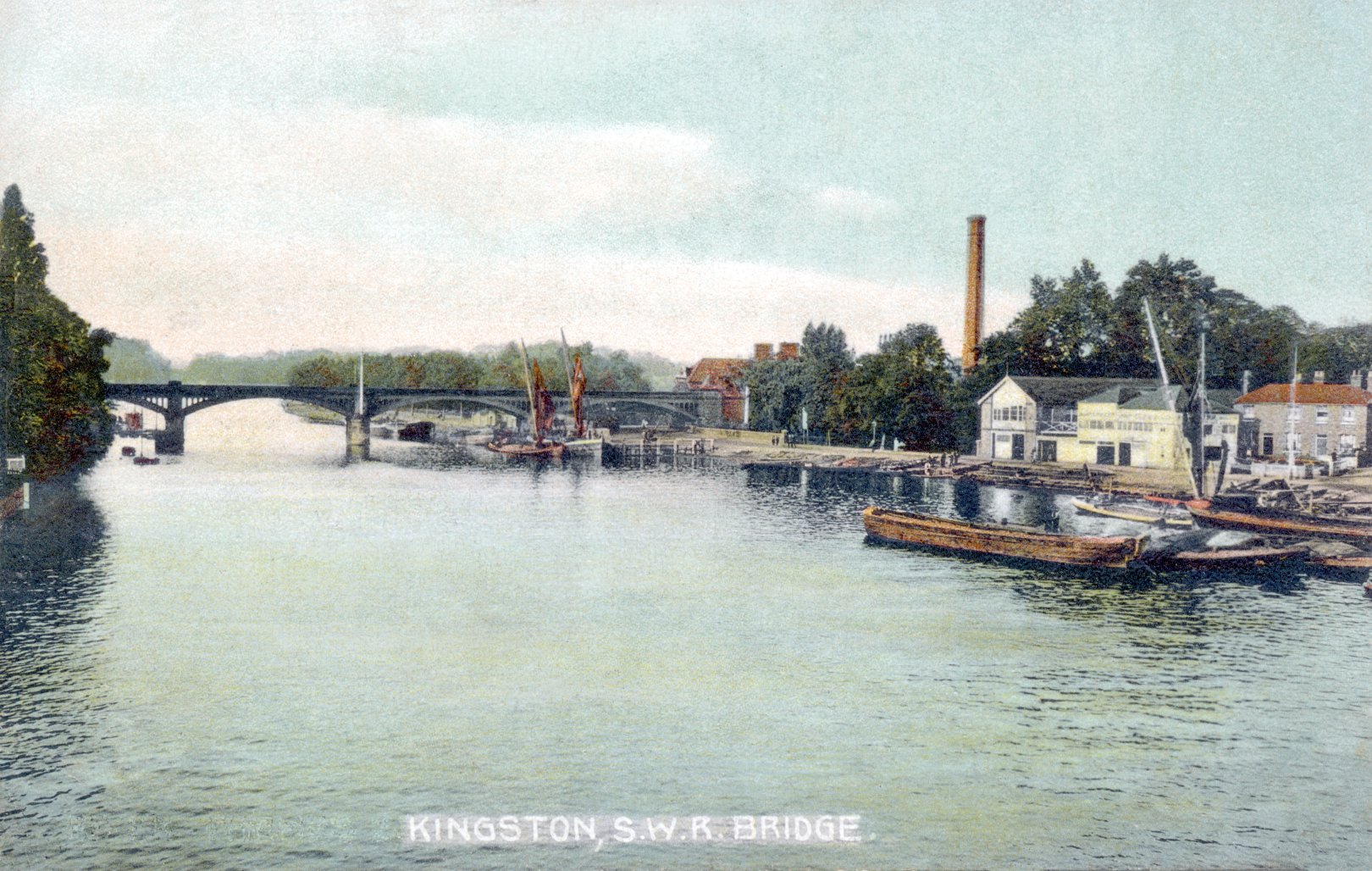 Kingston the Thames looking downstream below bridge,river view